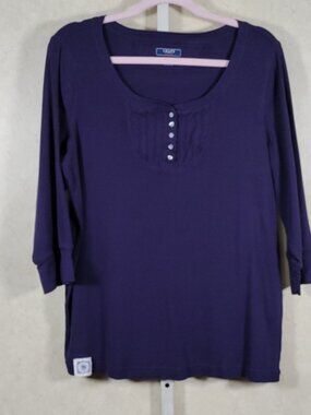 04135 Chaps purple ribbed knit top w/ button trim 2X